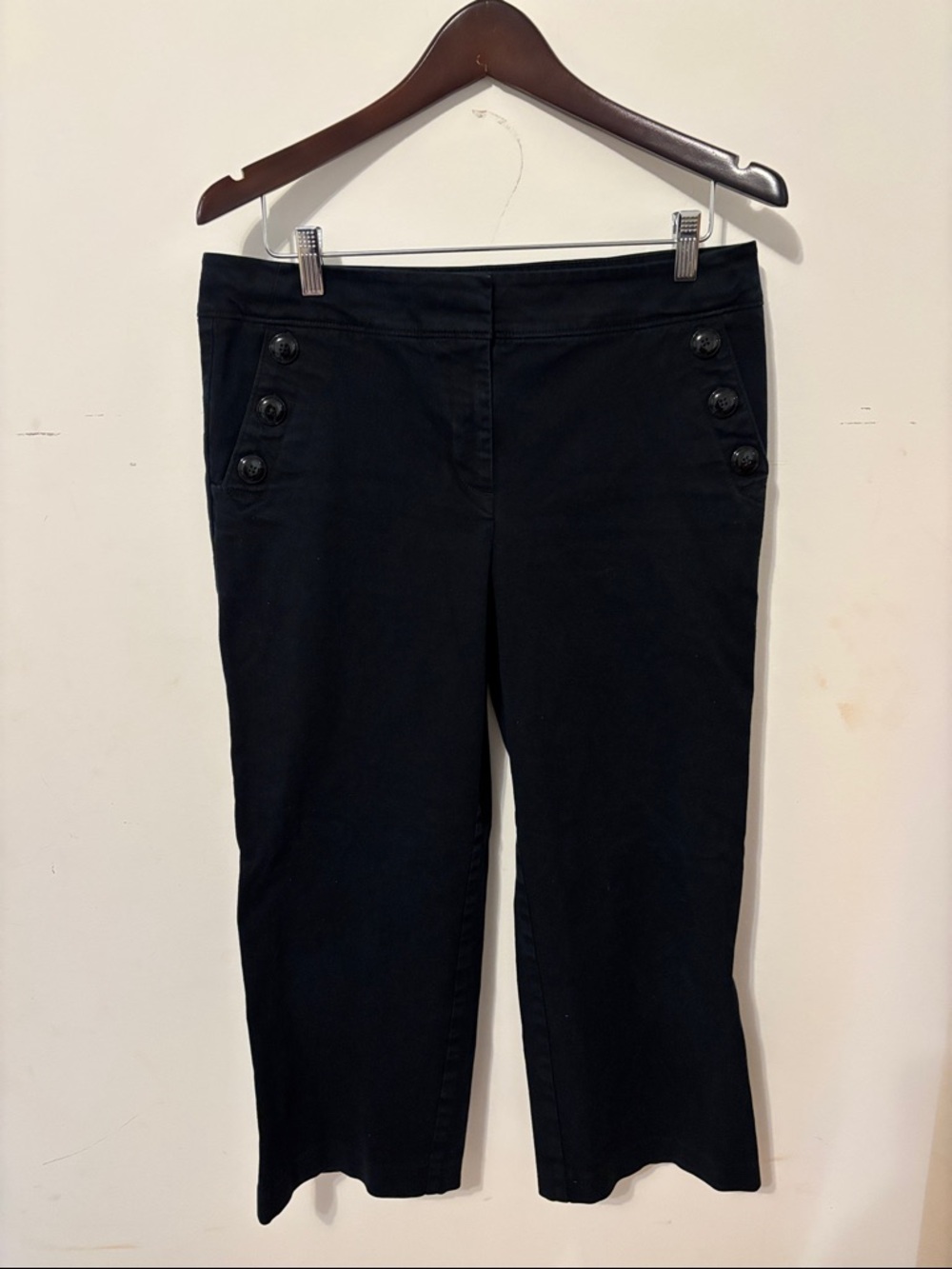 LOFT Black Wide-Leg Trousers with Smooth Lining